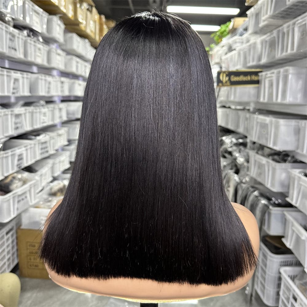 13x4 Transparent Full Frontal Lace Super Double Drawn BOB Wig 1b Natural Black Color Bone Straight - Goodluck Hair