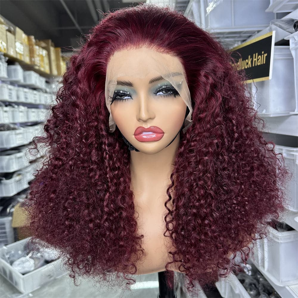 13x4 Transparent Full Frontal Lace Pixie Curly 99J Color Wig - Goodluck Hair