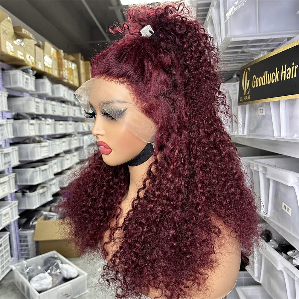 13x4 Transparent Full Frontal Lace Pixie Curly 99J Color Wig - Goodluck Hair