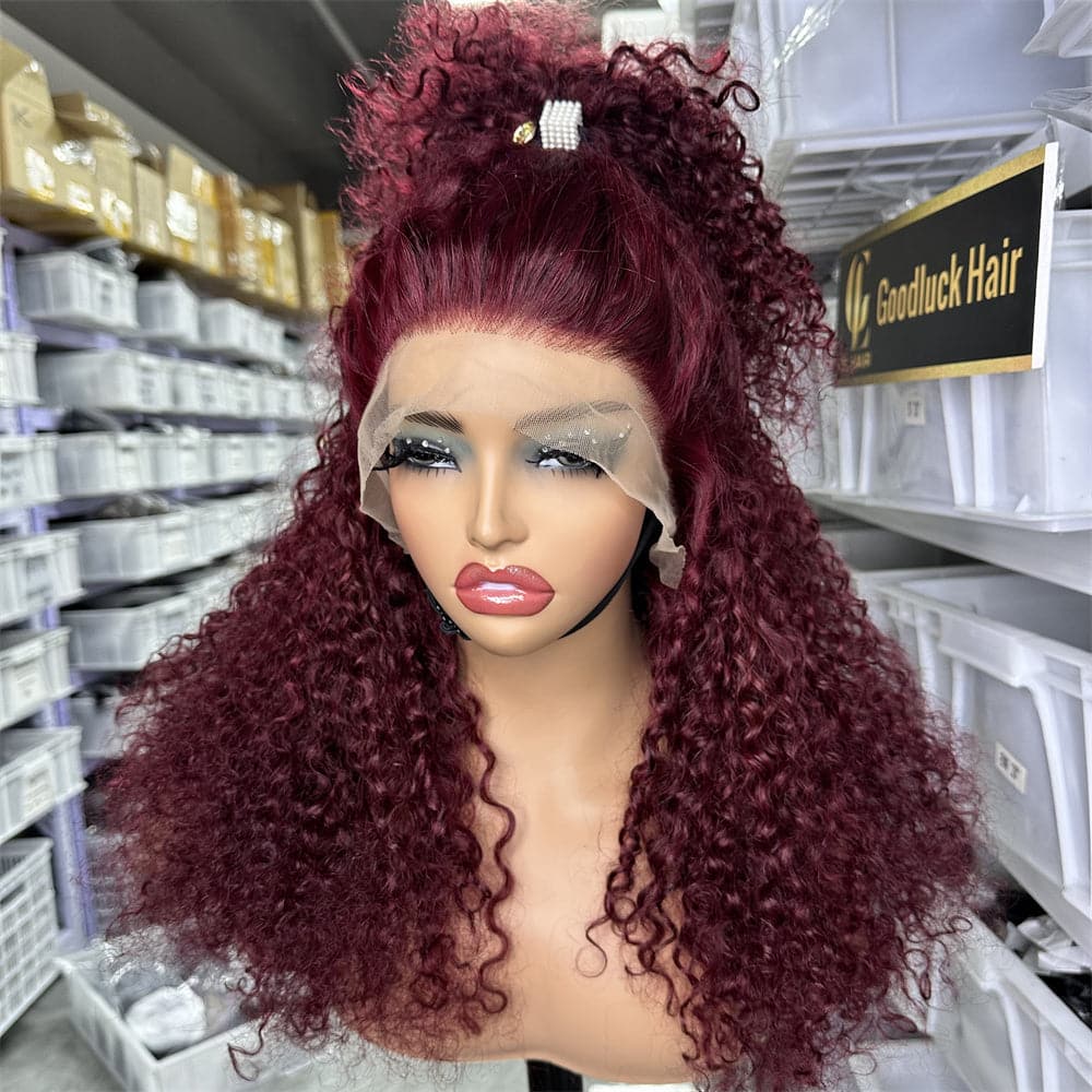 13x4 Transparent Full Frontal Lace Pixie Curly 99J Color Wig - Goodluck Hair