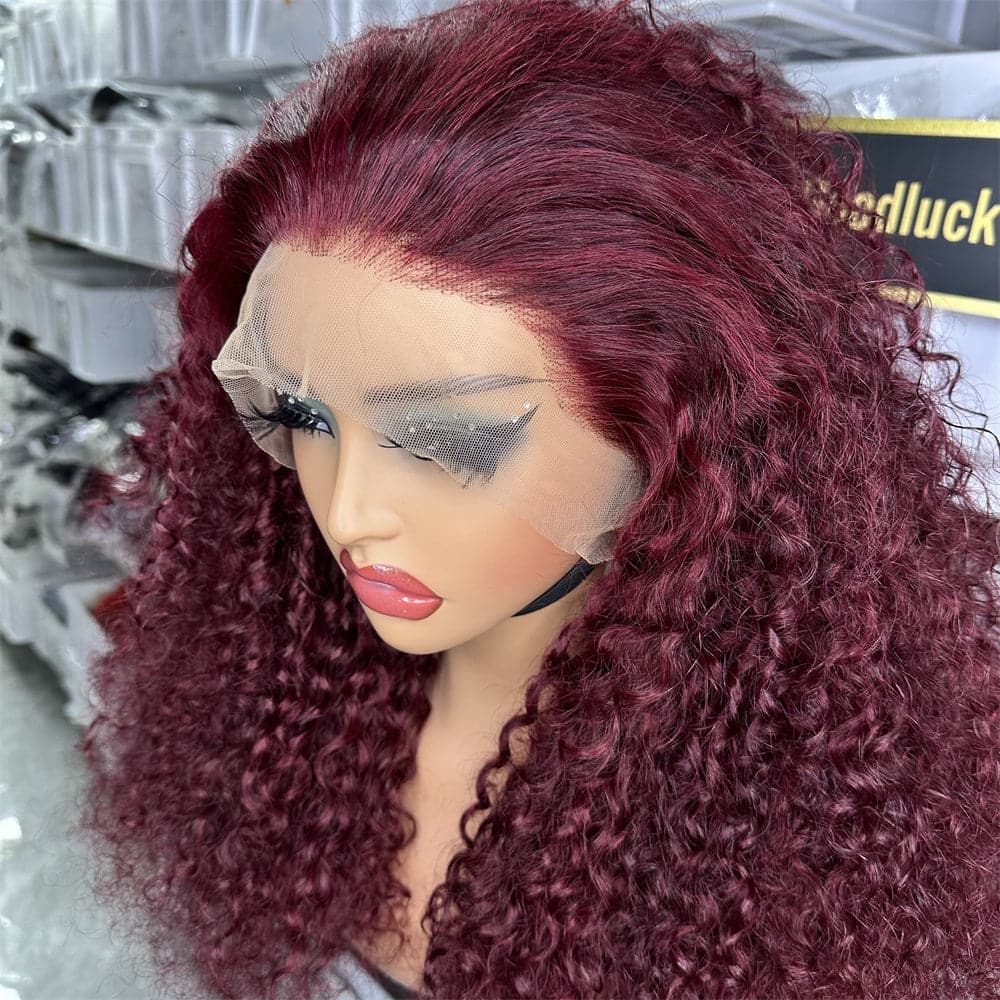 13x4 Transparent Full Frontal Lace Pixie Curly 99J Color Wig - Goodluck Hair