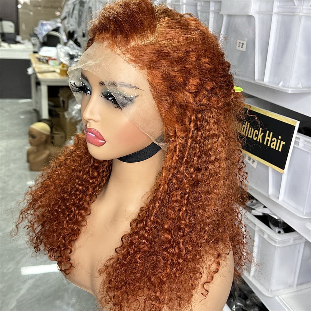 13x4 Transparent Full Frontal Lace Pixie Curly Orange Color Wig - Goodluck Hair