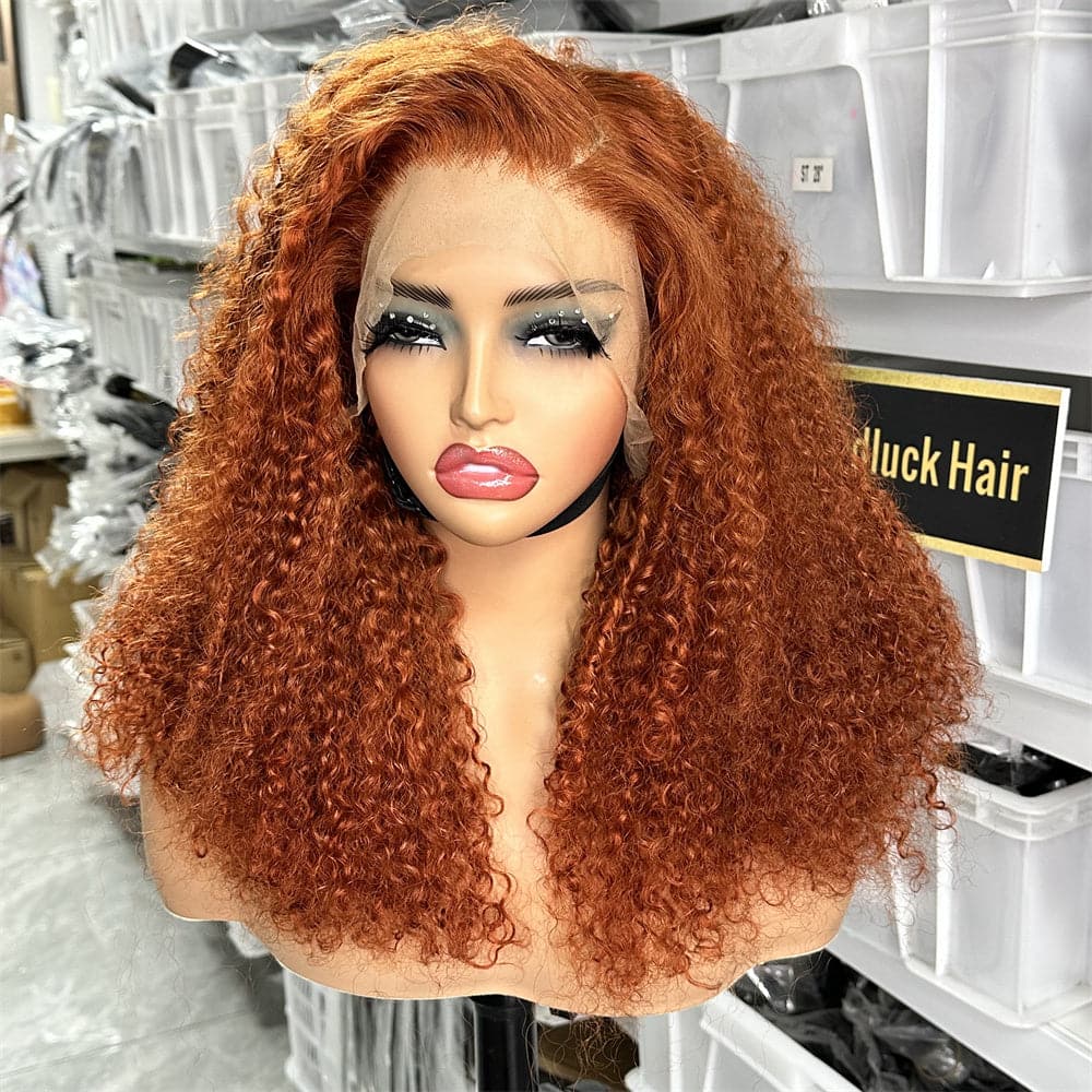 13x4 Transparent Full Frontal Lace Pixie Curly Orange Color Wig - Goodluck Hair