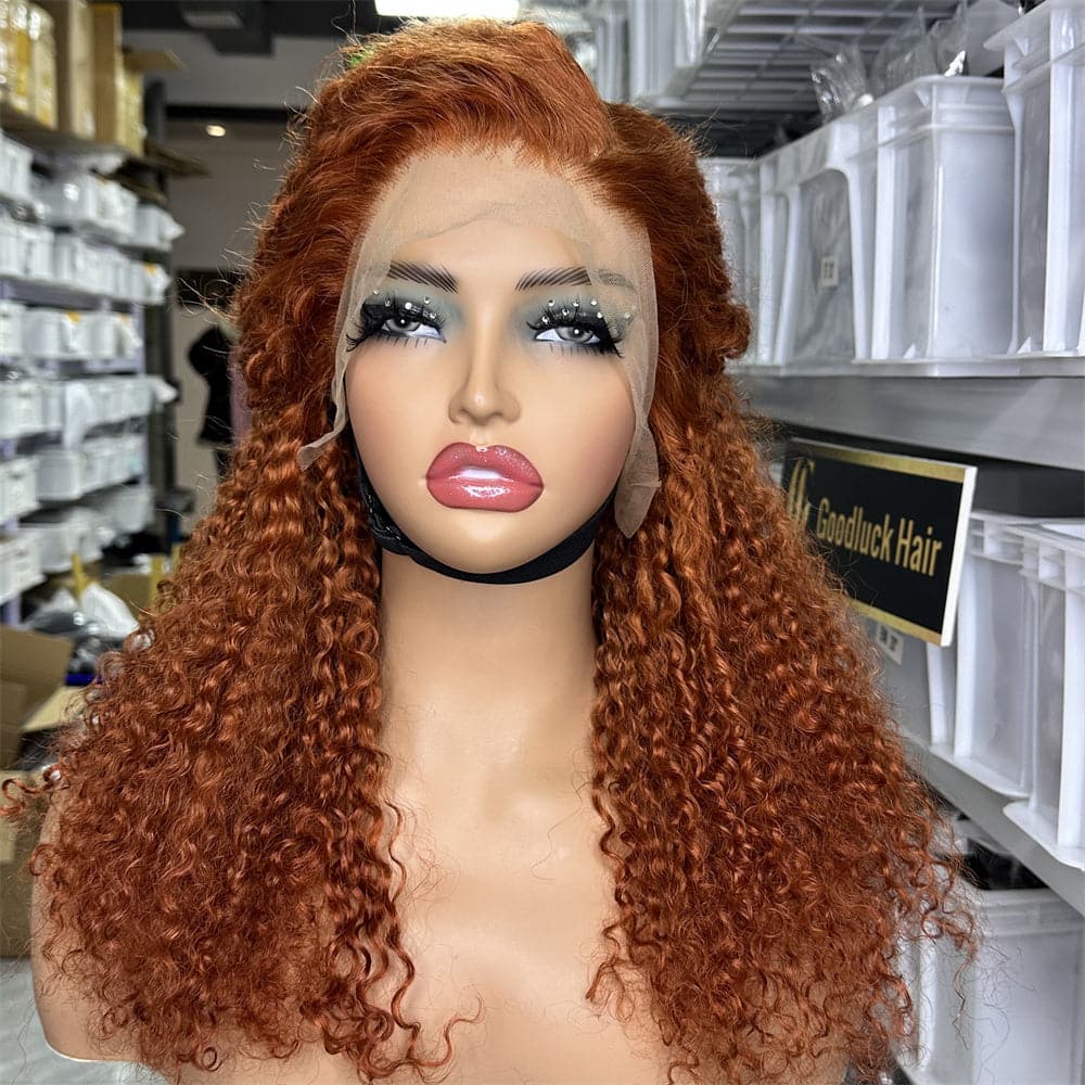 13x4 Transparent Full Frontal Lace Pixie Curly Orange Color Wig - Goodluck Hair