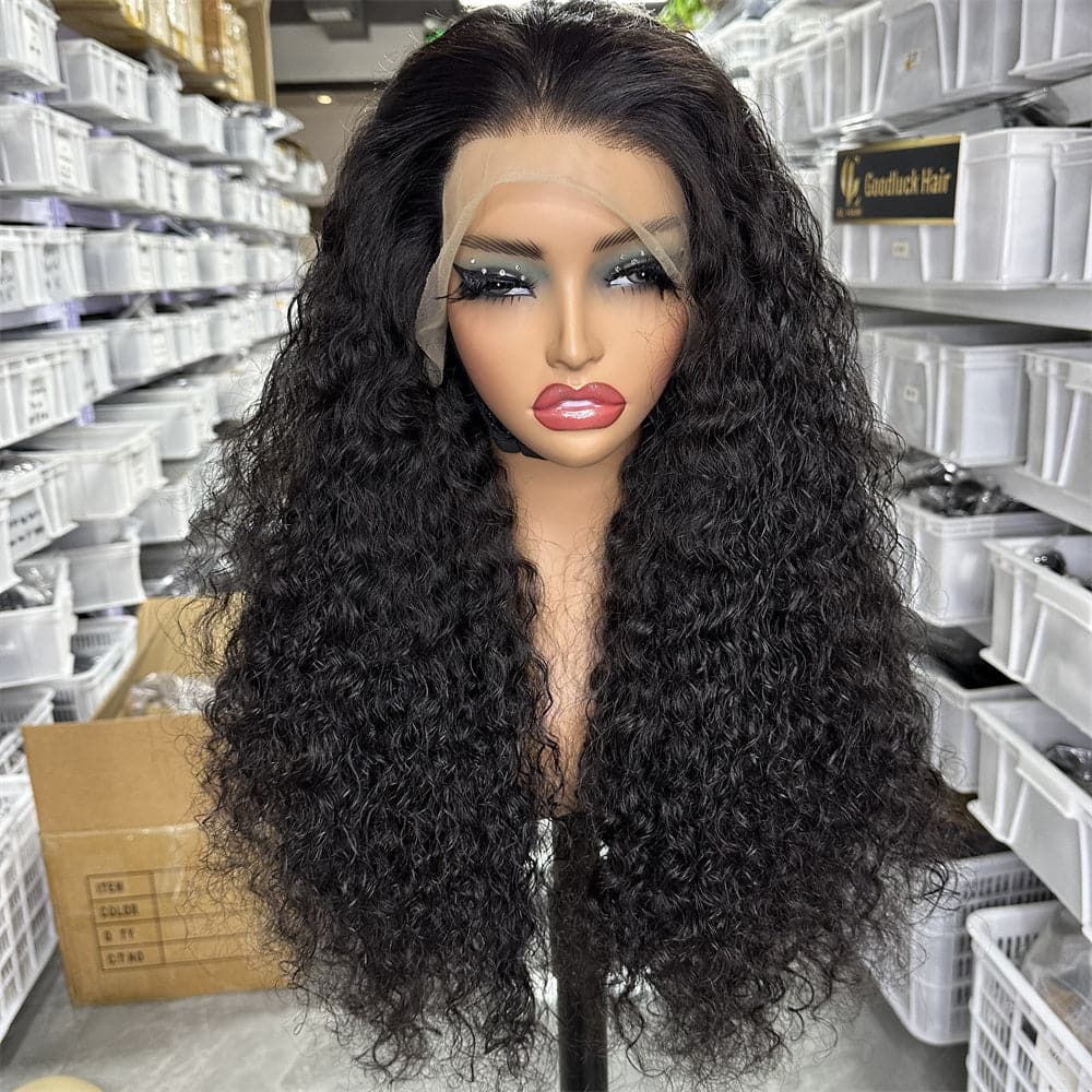 SDD 13x4 transparent full frontal lace wig water wave natural black color 250% density - Goodluck Hair