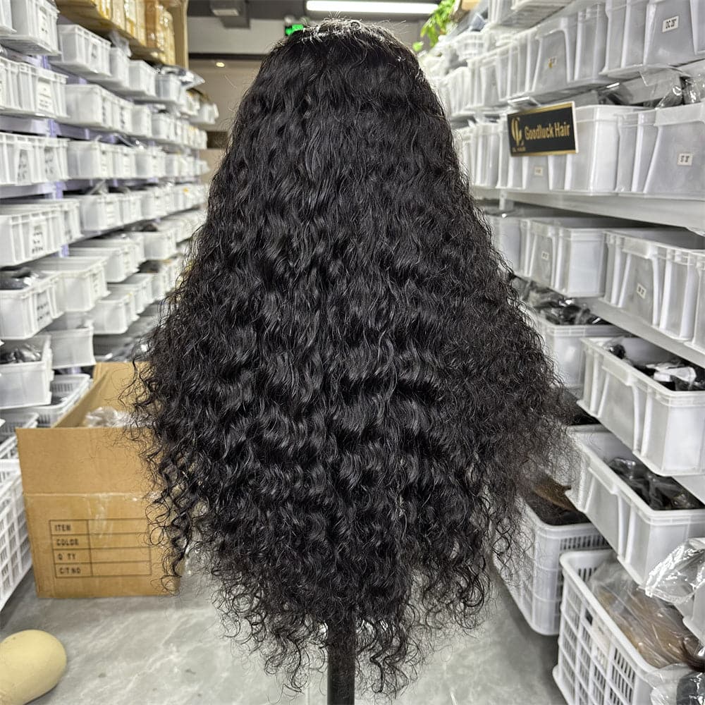 SDD 13x4 transparent full frontal lace wig water wave natural black color 250% density - Goodluck Hair