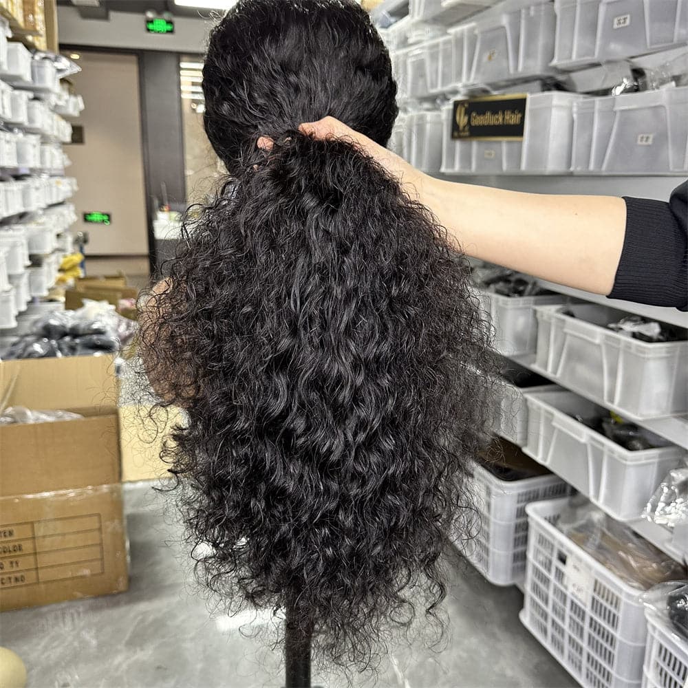 SDD 13x4 transparent full frontal lace wig water wave natural black color 250% density - Goodluck Hair