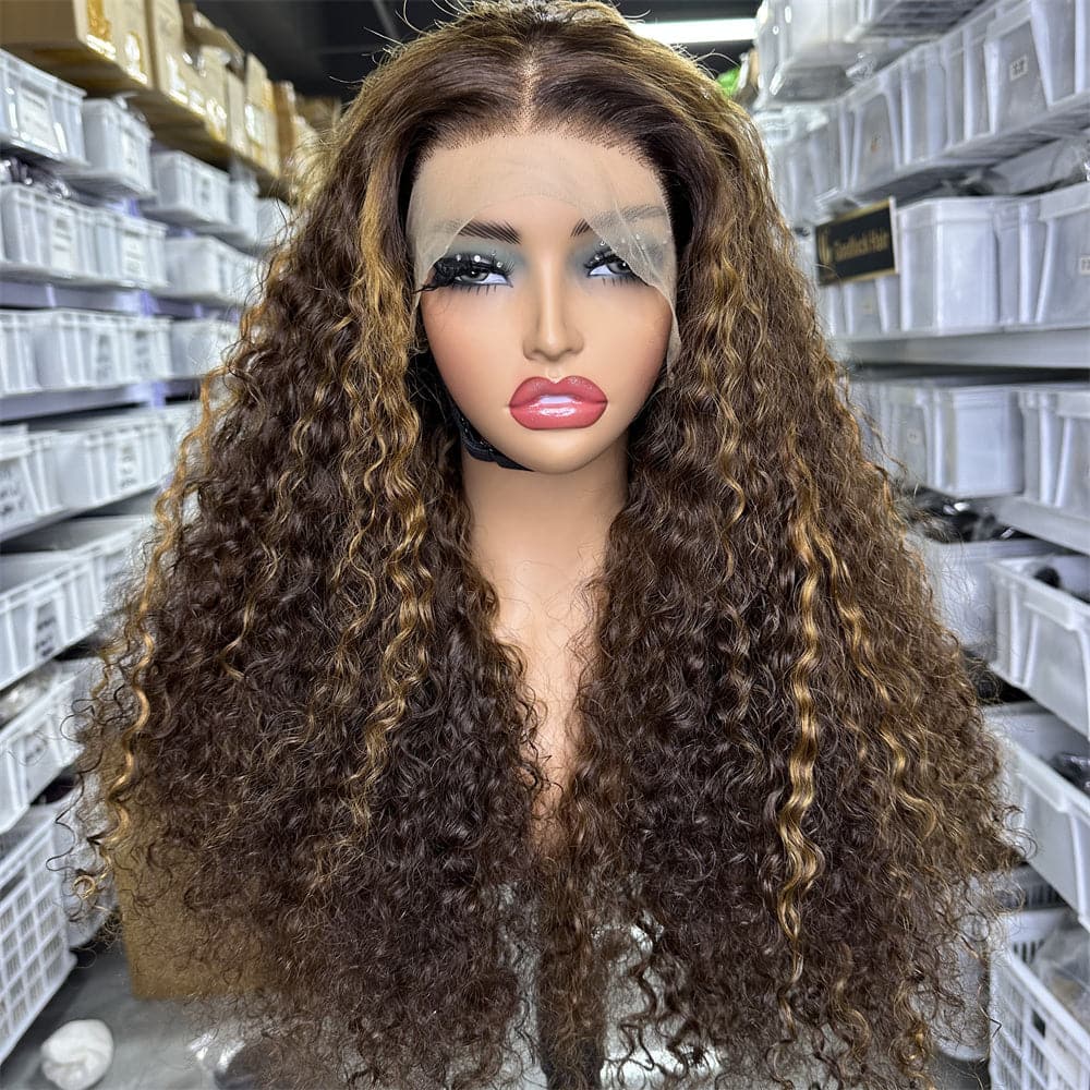 SDD 13x4 transparent full frontal lace wig water wave highlight color 250% density - Goodluck Hair