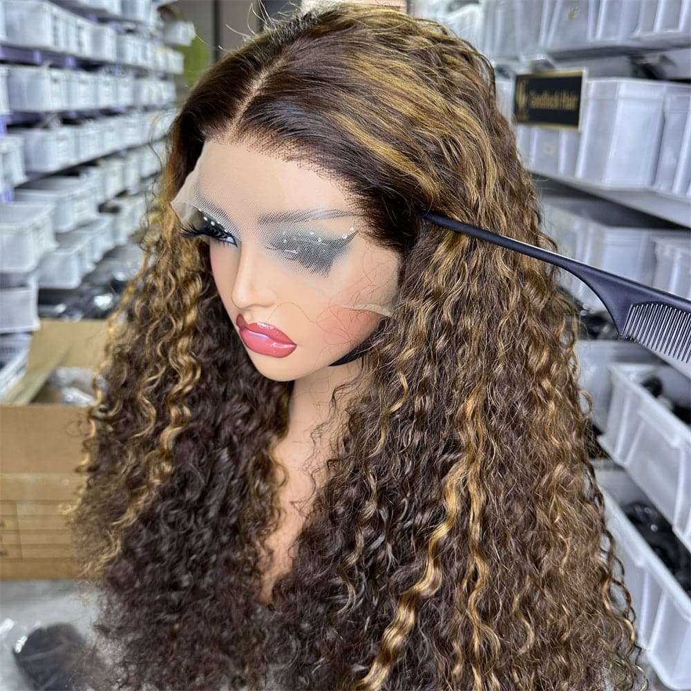 SDD 13x4 transparent full frontal lace wig water wave highlight color 250% density - Goodluck Hair