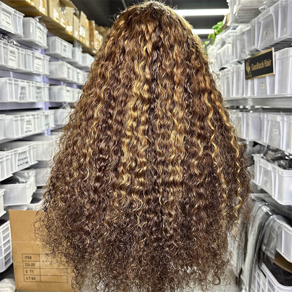 SDD 13x4 transparent full frontal lace wig water wave highlight color 250% density - Goodluck Hair