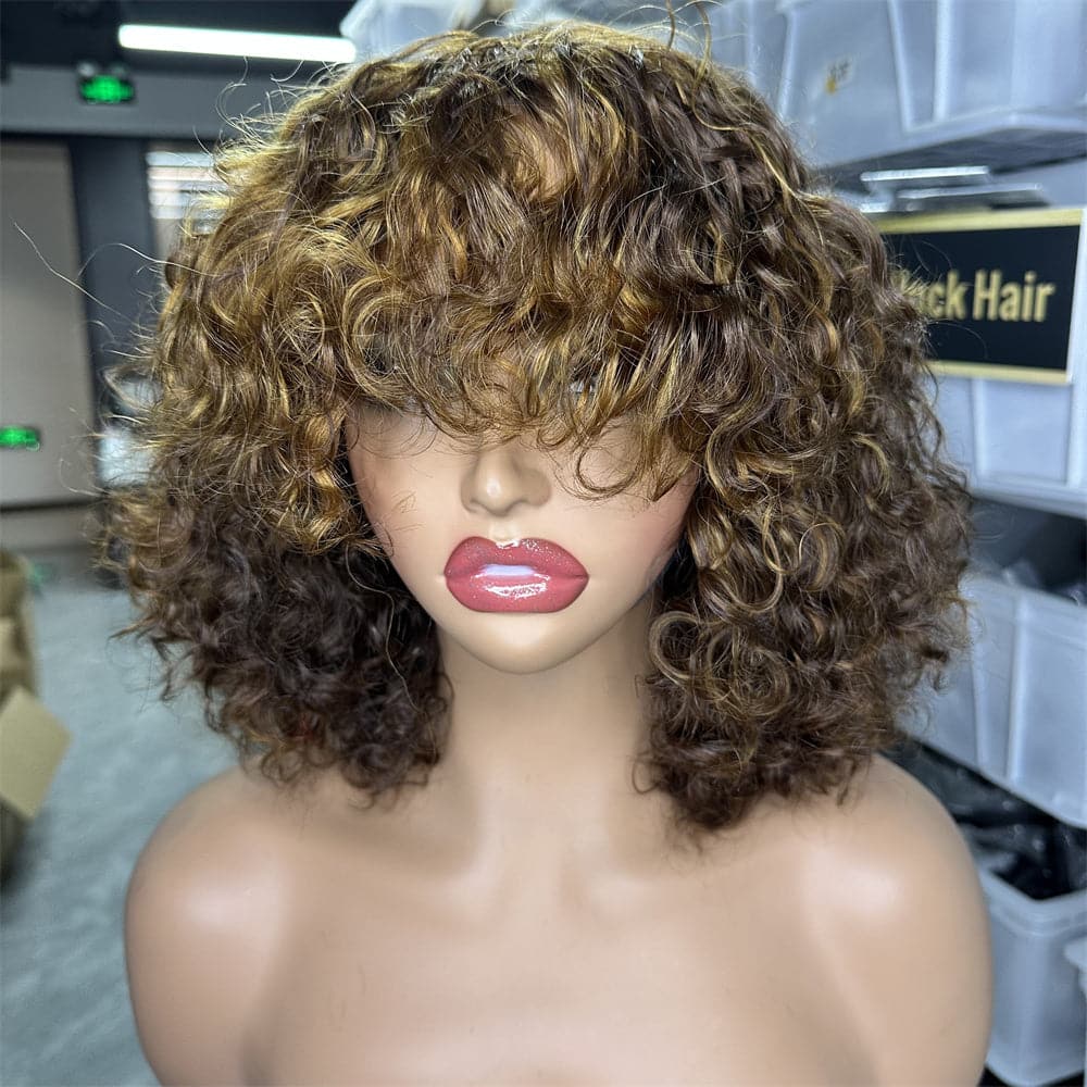 Highlight Color Machine Made Bang Wig Water Wave Double Drawn - Goodluck Hair