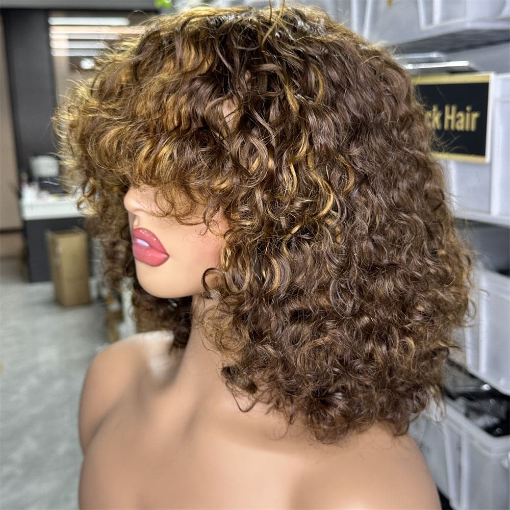 Highlight Color Machine Made Bang Wig Water Wave Double Drawn - Goodluck Hair